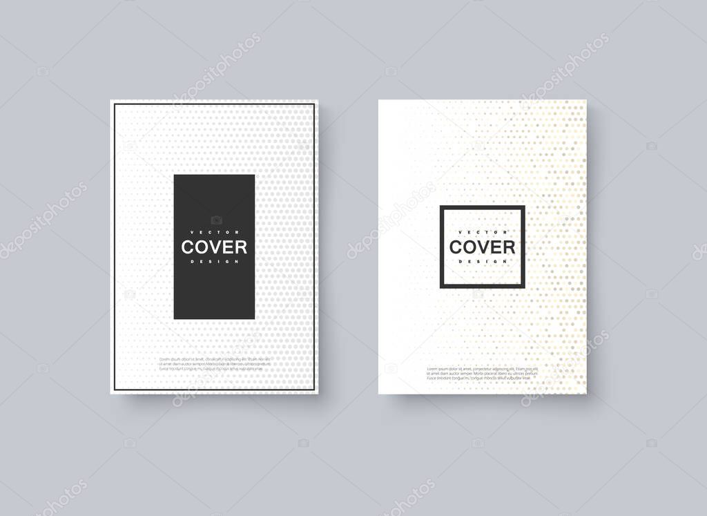 Abstract halftone cover design. Vector creative illustration. Mockup template for corporate branding. A4 paper size poster with abstract dotted texture. Brochure or booklet design template