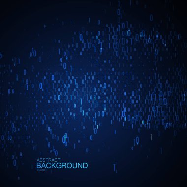 Kaotik ikili kod parçacıkları olan soyut parlayan neon bulutlar. 1, 0 basamaklı geleceksel vektör arkaplanı. Kodlama ya da programlama konsepti. Dijital bulut veya veri kavramı.