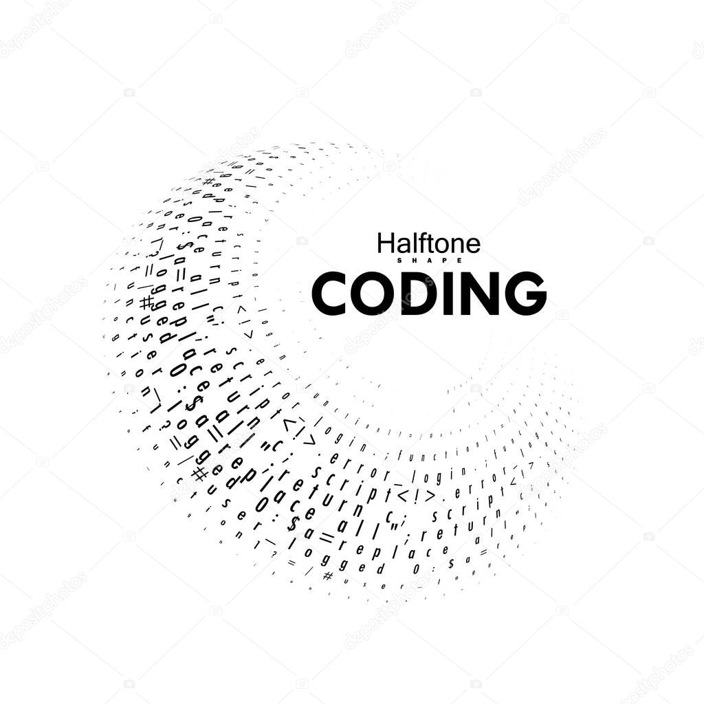 Streaming code 3d vector shape. Coding, programming or hacking concept. Computer science illustration. Software development logo