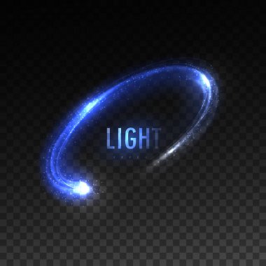 Damalı şeffaf arkaplanda izole edilmiş vektör mavi dairesel ışık akışı. Parlayan neon ışık efekti. Vektör çizimi. Parlak yuvarlak elips çizgisi. Aydınlatma VFX etkisi