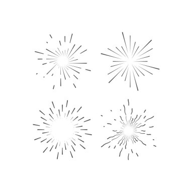 Yıldız patlaması ya da güneş patlaması koleksiyonu. Eskimiş ışık ışınları. Vektör grafik çizimi. Dizayn ögeleri kümesi