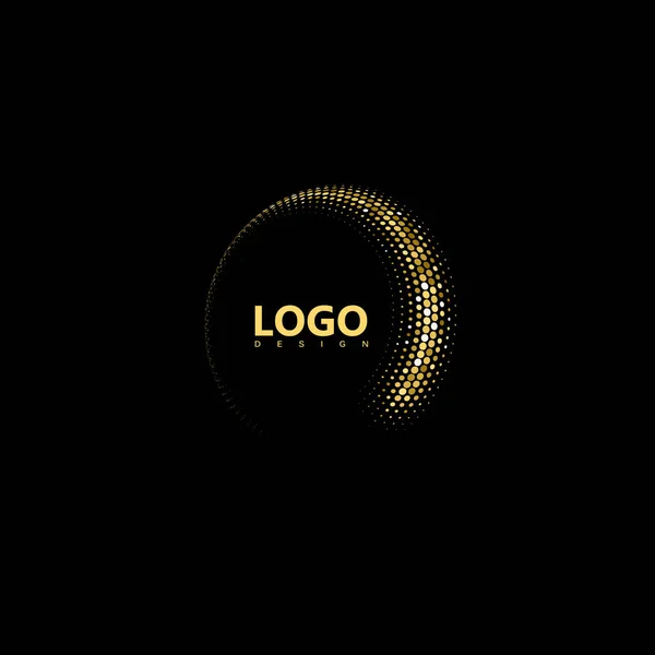 Altın Mozaik Kıvrımlı Şekil Vektör Yarım Ton Parıltılı Akış Logo — Stok Vektör