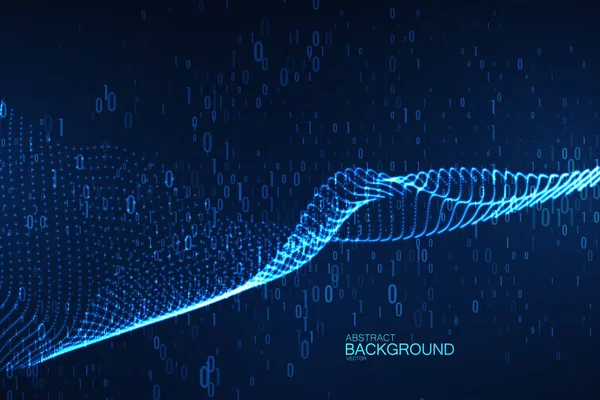 概要仮想デジタル波 バイナリコードとネオン輝く波を流れる未来的なベクトルイラスト ストレージクラウド構造 インターネットやサイバー空間技術の概念 ニューラルネットワーク — ストックベクタ