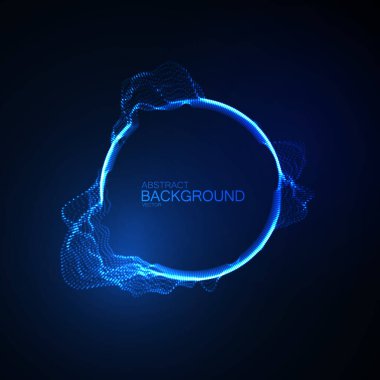 Neon parlayan soyut dengeleyici şekil. Vektör fütüristik çizim. Teknoloji konsepti. Ses dalgası görselleştirme formu. Ses dürtüsü. Ses titreşimleri.