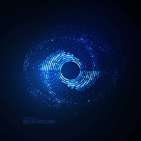 Λαμπερό Νέον Ψηφιακό Ακτινικό Σχήμα Των Σωματιδίων Αφηρημένο Μπλε Φόντο — Διανυσματικό Αρχείο