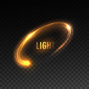 Taşıyıcı turuncu dairesel ışık akışı kareli şeffaf arkaplanda izole edildi. Parlayan neon ışık efekti. Vektör çizimi. Parlak elips çizgisi. Aydınlatma VFX