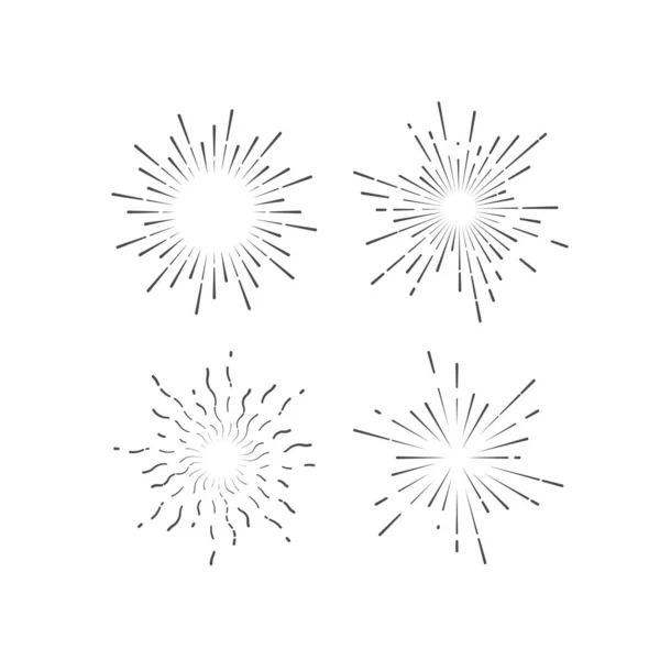 Esquema Formas Explosión Fuegos Artificiales Aislados Blanco Colección Starburst Sunburst — Vector de stock