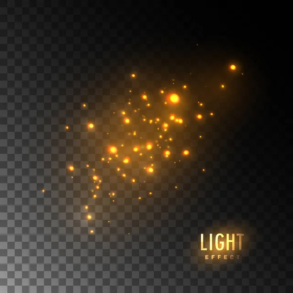Golden Glittering Sparkles Isolated Dark Checkered Transparent Background Vector Illustration — Stock Vector