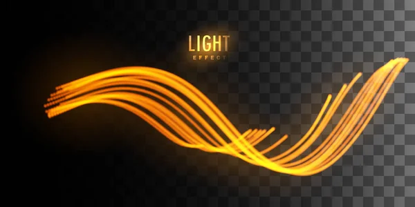 Zářící Zlatá Neonová Vlna Zakřivený Světelný Proud Lesklé Neonové Světlo — Stockový vektor