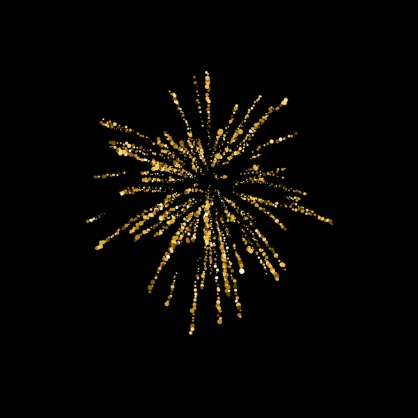 Golden Graphic Firework Burst Shape Isolated Black Festive Sparkling Confetti — Stock Vector