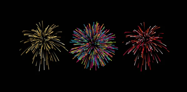 Coloridos confeti o fuegos artificiales explosiones aisladas en negro — Archivo Imágenes Vectoriales