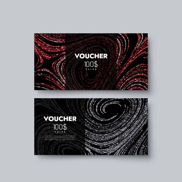 Gift Voucher Design Template Vector Illustration Black Coupon Silver Red — Stock Vector