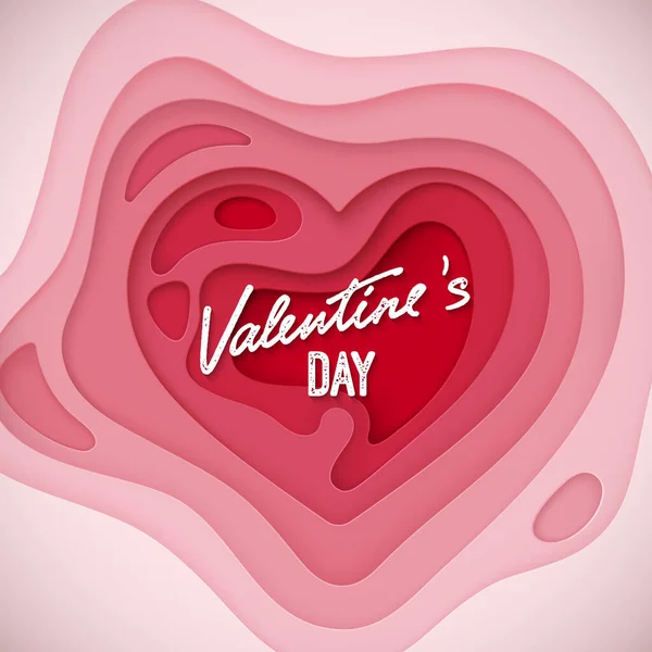 Valentijnsdag Belettering Gelaagd Roze Papier Knippen Realistische Achtergrond Vector Vakantie — Stockvector