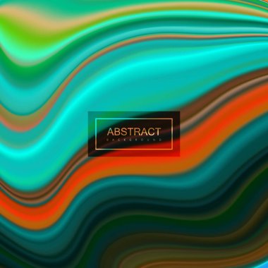 Sıvı dökülen renkler. Soyut sanatsal arka plan. Turkuaz ve turuncu sıvı deseni. Renkli doku. Vektör çizimi. Sıvı sıçraması. Yaratıcı kapak tasarımı