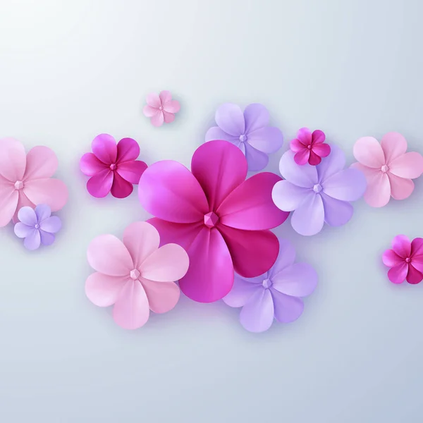 Papier Gesneden Bloemen Achtergrond Vector Illustratie Van Kleurrijke Papieren Bloemen — Stockvector