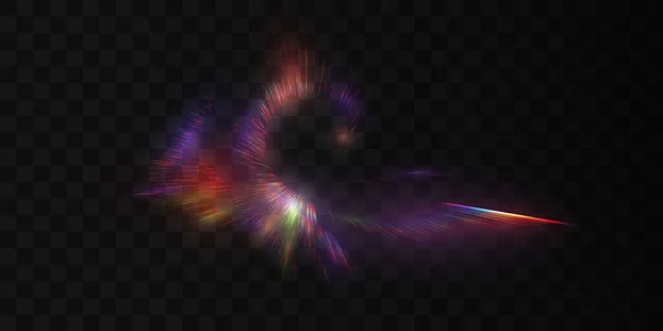 オーロラは 黒の背景に隔離された透明な光の効果です 爆発だ 虹色の光線 ポスター チラシ パンフレットのデザインのためのベクトル要素 — ストックベクタ