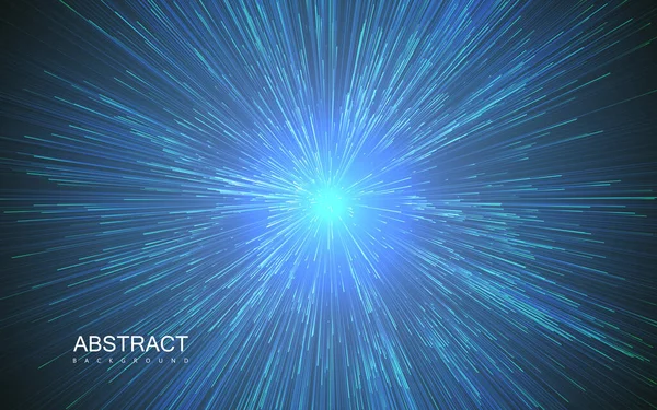 線形粒子で光沢のある放射状バースト ビッグバンのベクトル吸収イラスト 光の分散を背景に 光沢のある光線 点滅するビーム ワープ速度の概念 — ストックベクタ