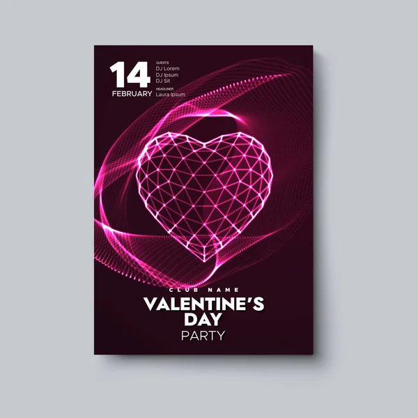 Leták Valentýna Neonově Zářící Tvar Srdce Abstraktní Světelné Šplouchnutí Vektorová — Stockový vektor