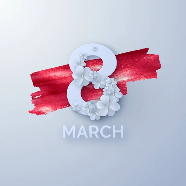 3月8日 国际妇女节 病媒春假图解 八号剪纸 白色花环 红色底色 Origami风格的横幅 女权主义概念 — 图库矢量图片