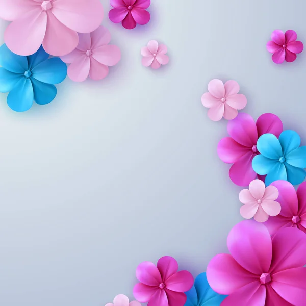 Papier Gesneden Bloemen Achtergrond Vector Illustratie Van Kleurrijke Papieren Bloemen — Stockvector