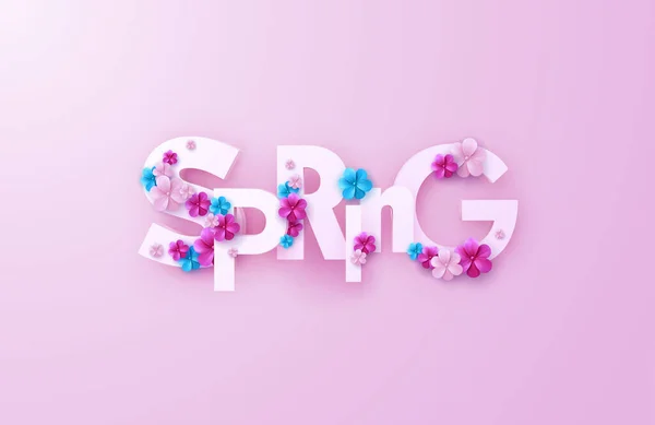 Spring Vector Realistic Illustration Paper Cut Spring Banner Cutout Letters — Stock Vector