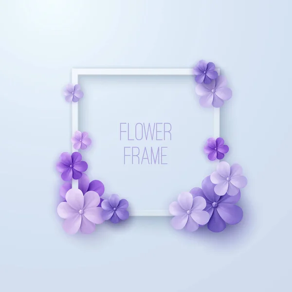 Vintage Weißer Rahmen Mit Violetten Blüten Vektorillustration Einer Bunten Blumengirlande — Stockvektor