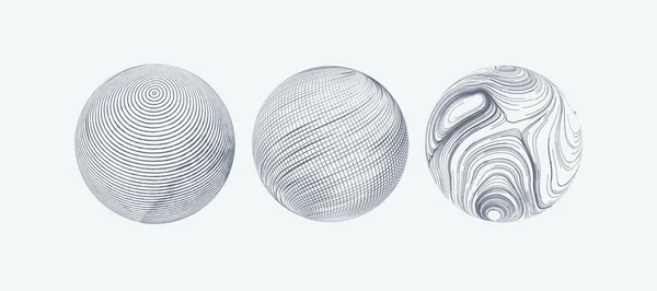 一组刻有纹理的球体 矢量图解 设计的装饰元素 概略的线性模式 被压扁的圆圈抽象艺术草图 — 图库矢量图片
