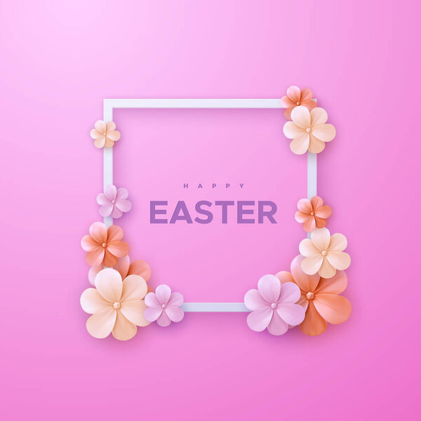 Happy Easter Vector Holiday Illustration Christian Religious Event Floral Banner — Stock Vector