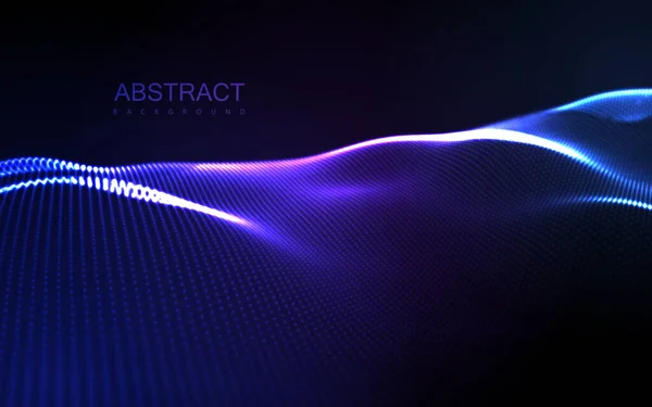 Oświetlona Abstrakcyjna Cyfrowa Fala Świecących Cząstek Niebieski Neon Futurystyczna Ilustracja — Wektor stockowy