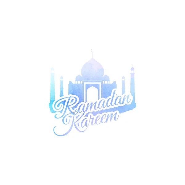 Ramadan Kareem Eid Mubarak Vector Islamic Illustration Blue Watercolor Label — Stock Vector