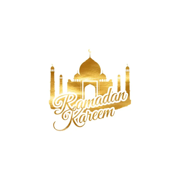 Ramadan Kareem Etiqueta Dourada Com Edifício Mesquita Isolado Branco Fundo — Vetor de Stock