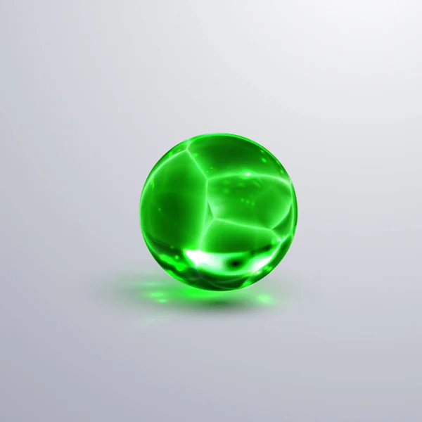 光沢のあるクラックされた結晶球 ベクトルイラスト 光沢のある透明骨折ボールと苛性効果 宝石や緑のガラスバブル — ストックベクタ