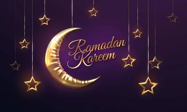 Ramazan Kareem Bayram Mübareği Hilal Altın Sarkan Yıldızlı Vektör Slami — Stok Vektör