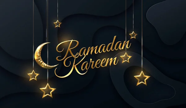 Ramadan Kareem Eid Mubarak Illustrazione Vettoriale Islamica Con Mezzaluna Dorata — Vettoriale Stock