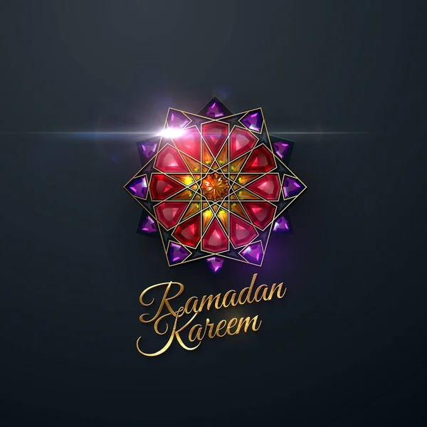 Ramadan Kareem Abstract Girih Flower Encrusted Red Crystals Vector Illustration — Stock Vector