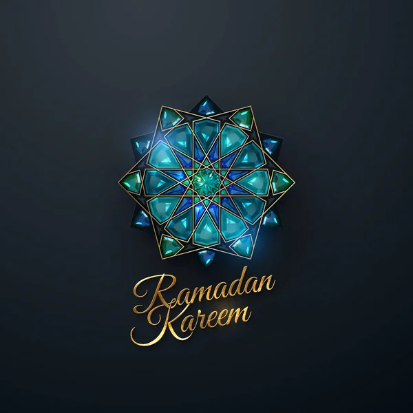 Ramadan Kareem Abstract Girih Flower Encrusted Turquoise Crystals Vector Illustration — Stock Vector