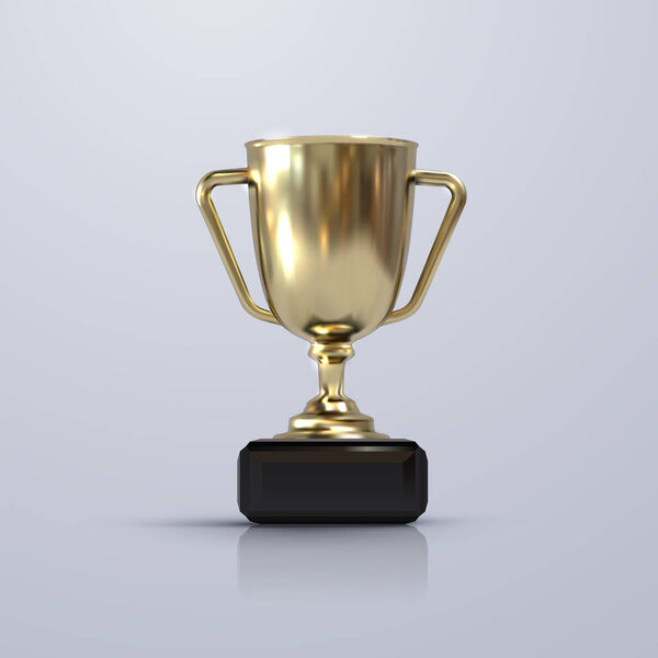 Golden champion cup isolated on white background. Vector realistic 3d illustration. Championship trophy. Sport award. Victory concept