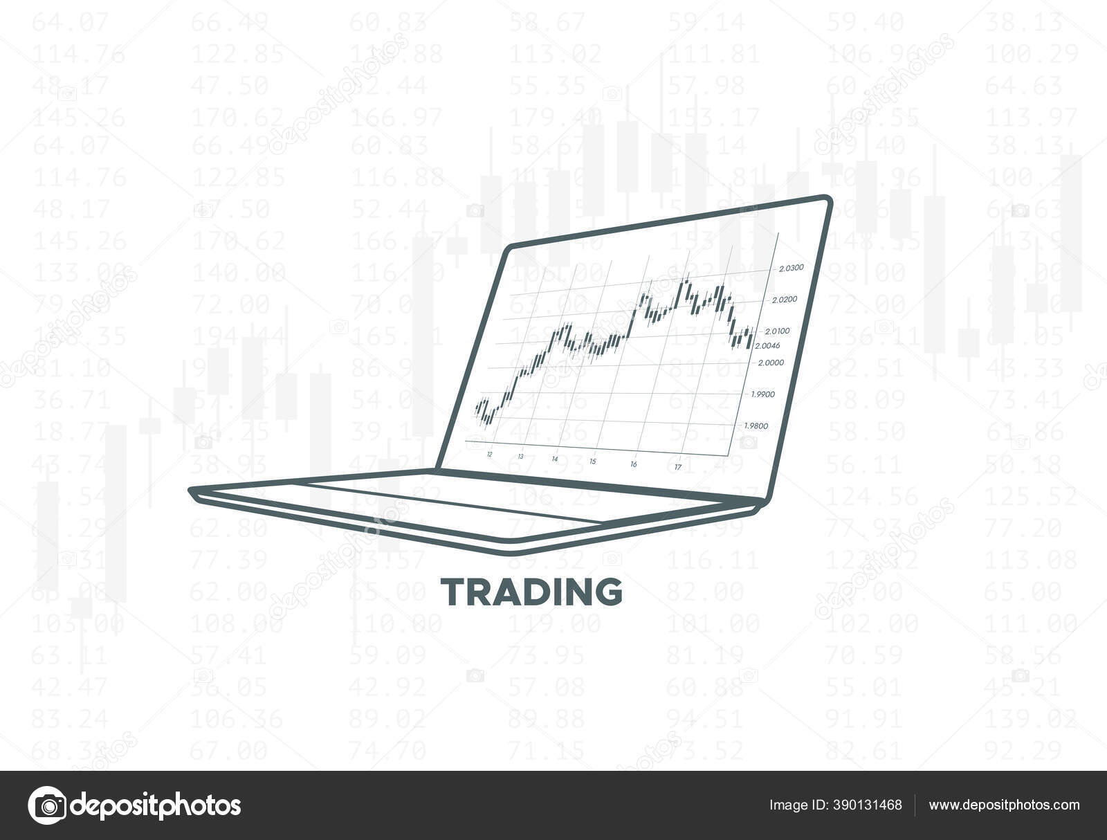 外汇交易图矢量金融技术说明投资策略或在线跨平台交易的概念带有烛台图的笔记本电脑装置股票交易所指标图库矢量图©maximmmmum 390131468