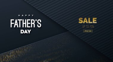 Babalar Günün kutlu olsun. Vektör tatil illüstrasyonu. Kağıt katmanlı ve tebrik etiketli soyut siyah arkaplan. Babalar Günü bayrağı veya web tasarımı