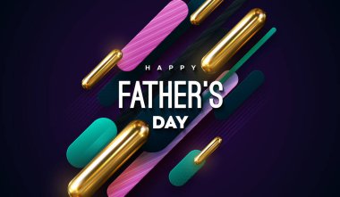 Babalar Günün kutlu olsun. Vektör tatil illüstrasyonu. Çok renkli kağıt şekilli soyut arka plan, altın 3D kapsül ilkel ve tebrik etiketi. Şenlikli kapak tasarımı