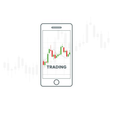 Japon şamdan şemasını finanse eden mobil bir cihaz. Vektör soyut düz çizim. Finansal piyasa verileri. Çapraz platform ön x ticaret konsepti. Borsa simgesi. Telefon uygulaması işareti