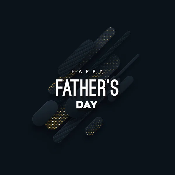 Happy Fathers Day. Vector holiday illustration. Abstract black background with paper shapes, golden halftone effect pattern and congratulation label.
