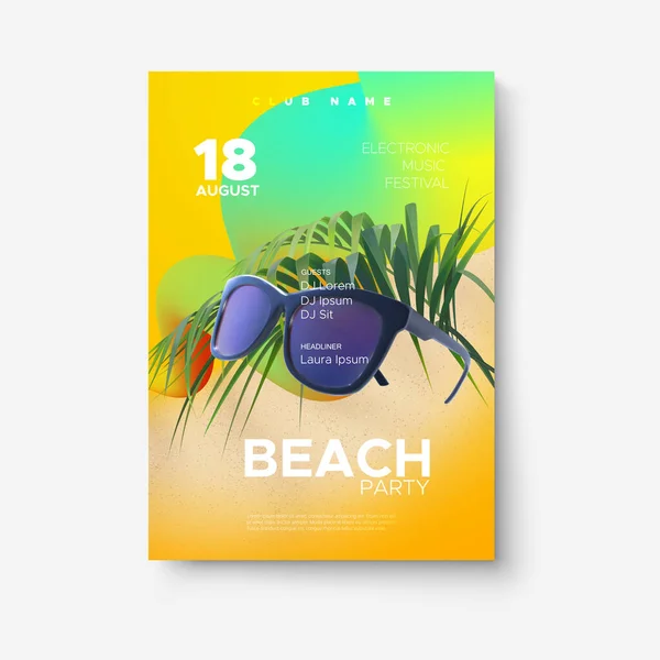 Plakat Letniej Imprezy Plaży Projekt Okładki Festiwalu Muzyki Elektronicznej Imprezowicz — Wektor stockowy