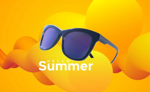 Olá Summer Ilustração Verão Vetorial Óculos Sol Realistas Etiqueta Texto — Vetor de Stock