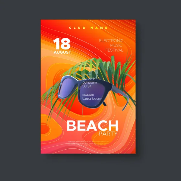 Plážový Leták Plakát Festivalu Elektronické Hudby Summertime Event Mnohobarevný Kryt — Stockový vektor