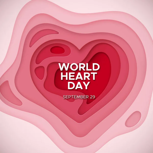 Szív Világnapja Háttér Rétegelt Papír Vágott Megkönnyebbülés World Heart Day — Stock Vector