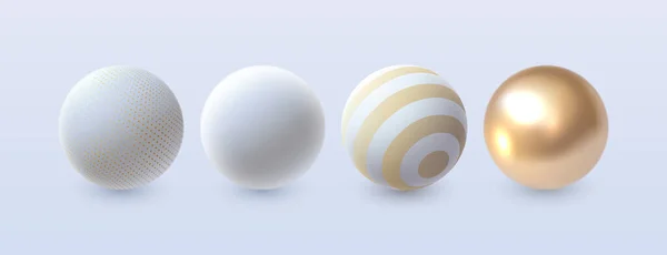 三维球体设置 矢量图解 设计的装饰元素 具有几何图案的白色和金色形状 — 图库矢量图片