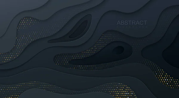 Zwart Papier Gesneden Achtergrond Abstract Realistische Papercut Decoratie Getextureerd Met — Stockvector