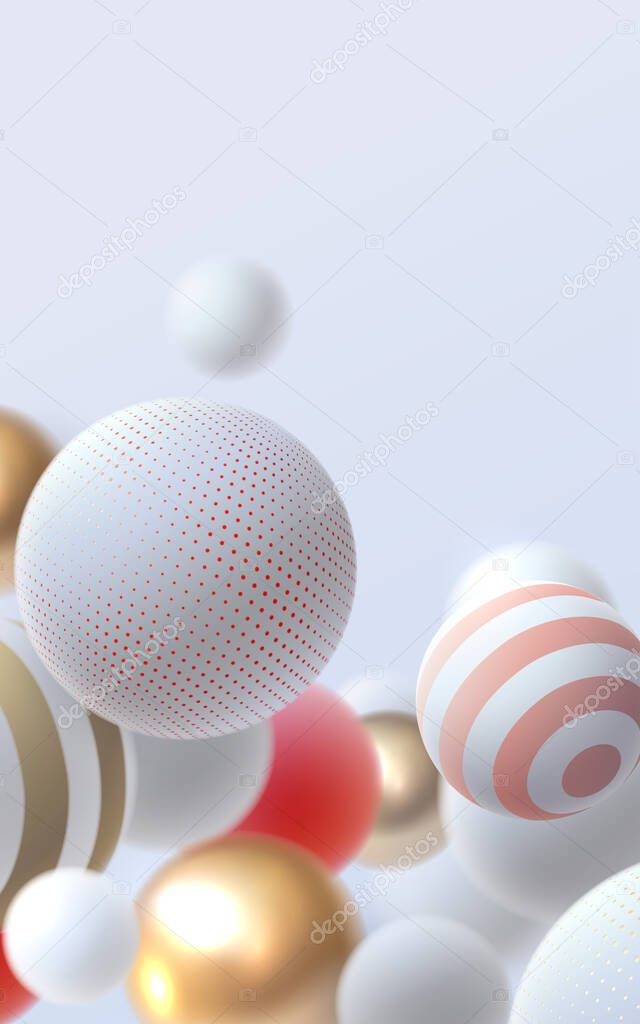 3d flowing spheres. Vector abstract illustration of multicolored falling bubbles or balls. Modern trendy concept. Dynamic creative poster. Futuristic cover design. Vertical banner template
