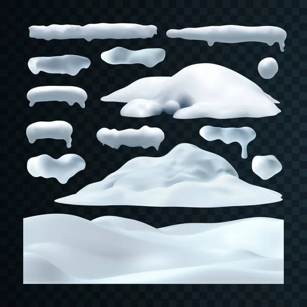 Векторный набор снежных шапок, снежный ком и сугроб — стоковый вектор